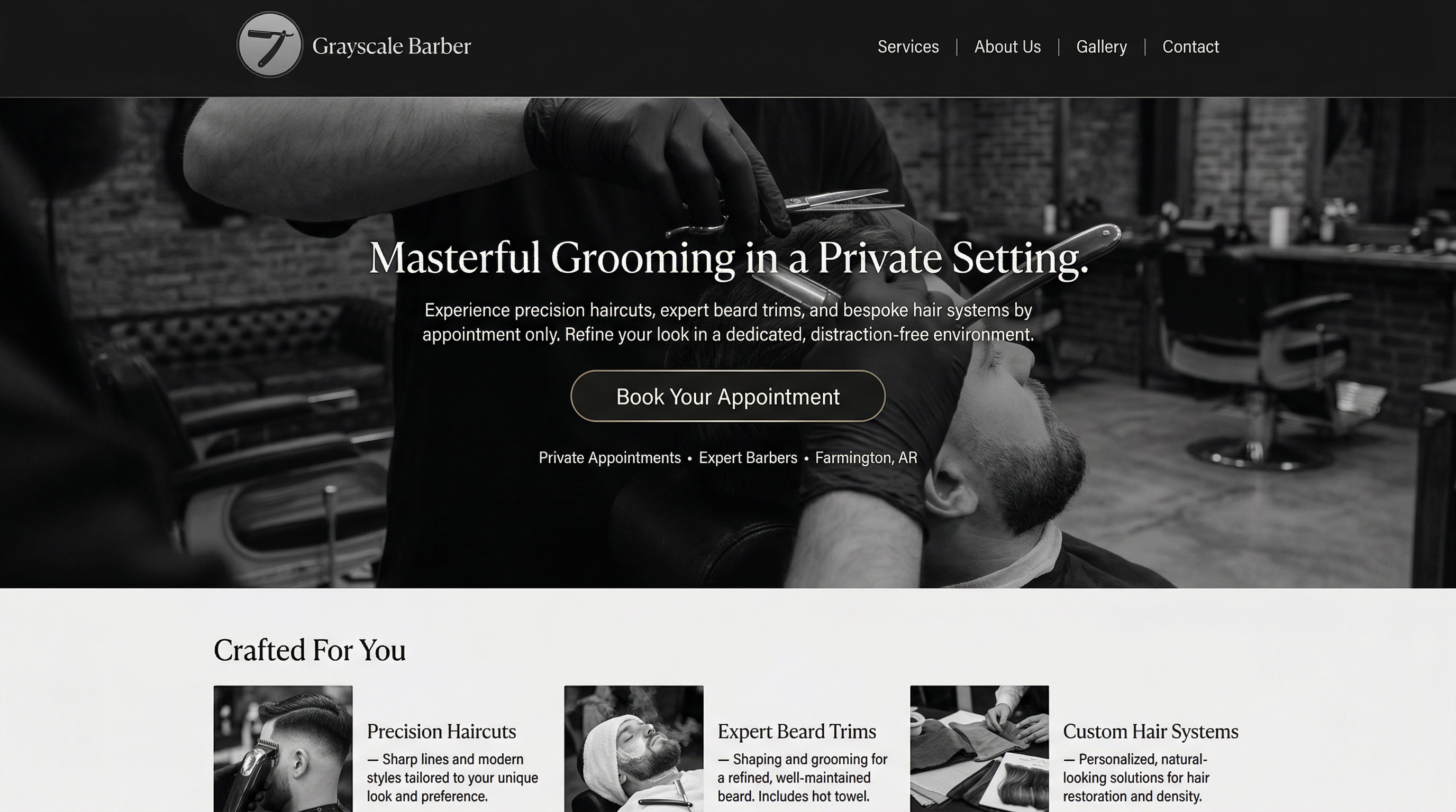 Grayscale Barbershop (all appointments booked online) website preview