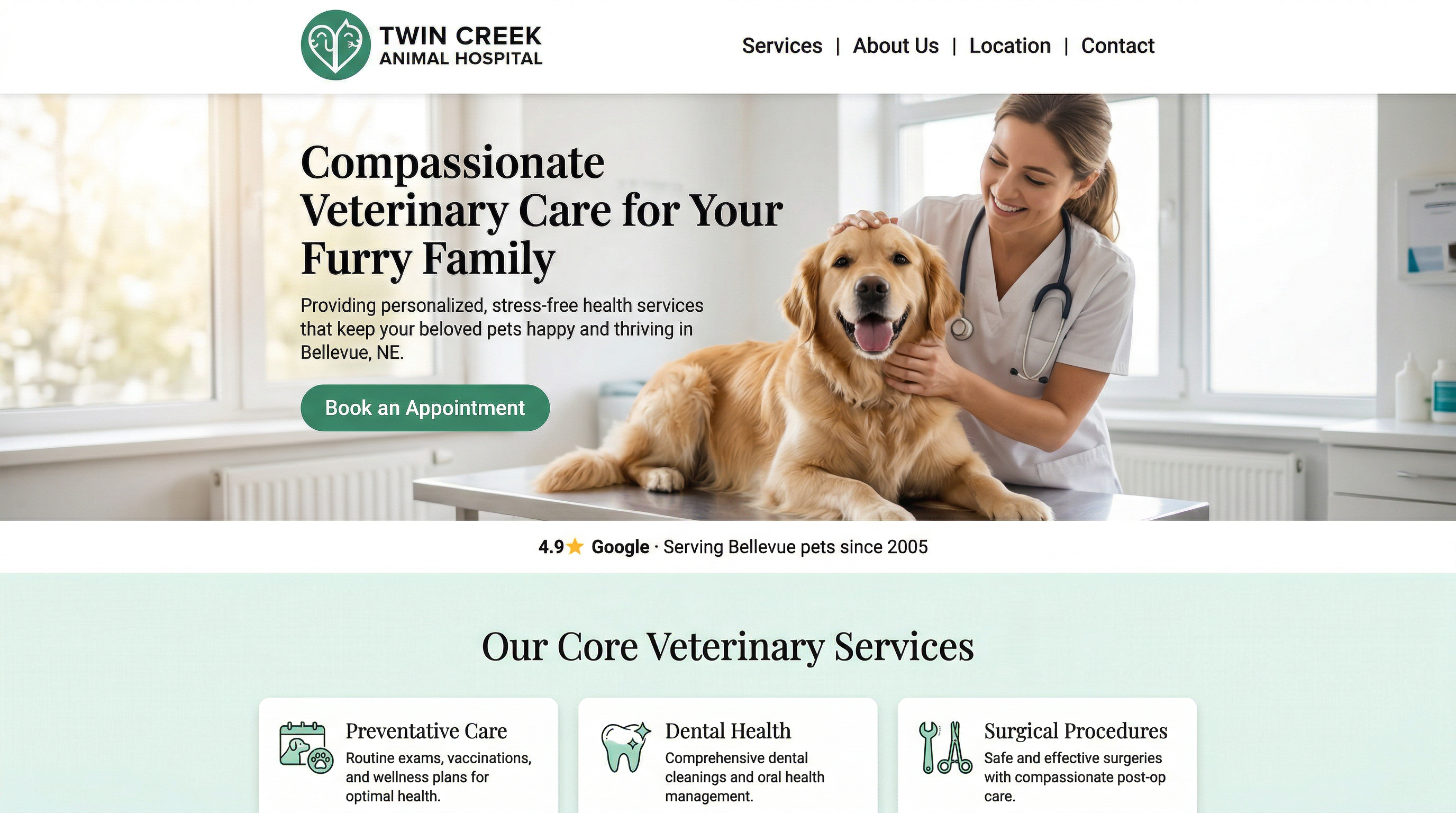 Twin Creek Animal Hospital website preview