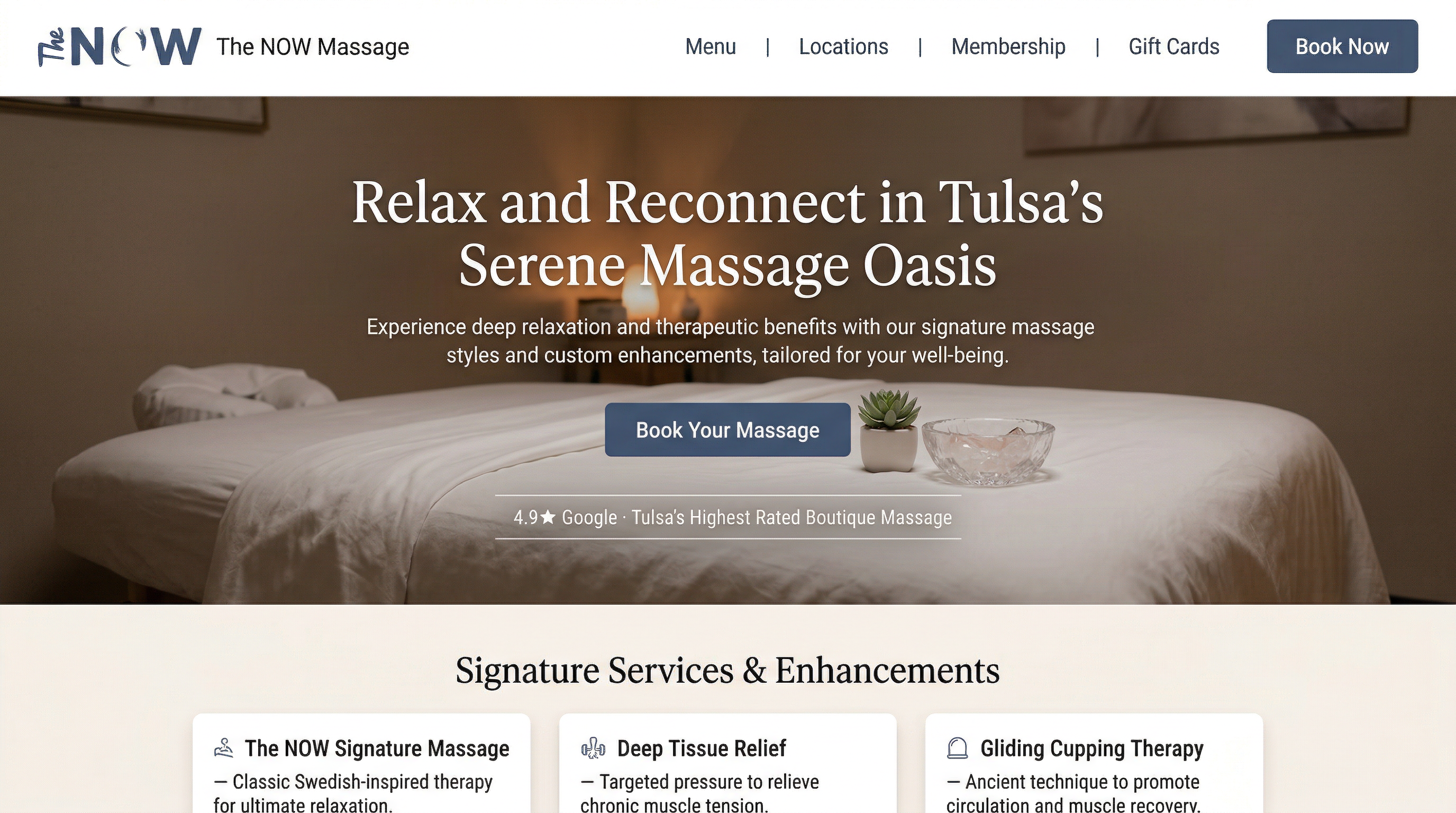 The NOW Massage South Tulsa website preview