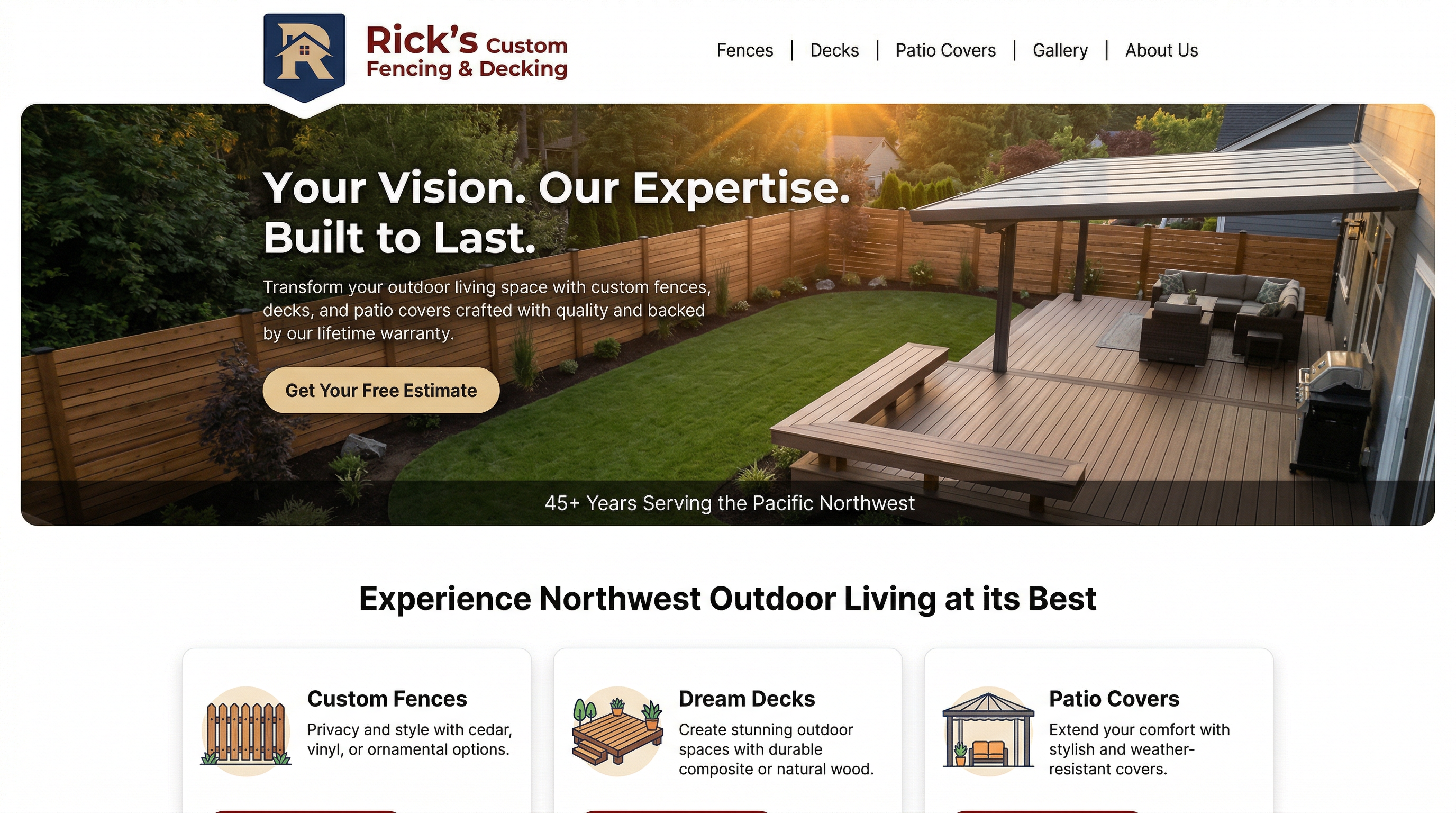 Rick's Custom Fencing & Decking website preview