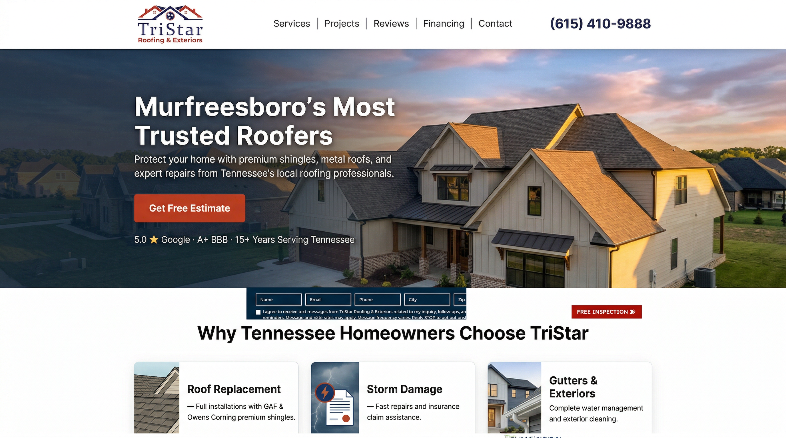 TriStar Roofing & Exteriors website preview