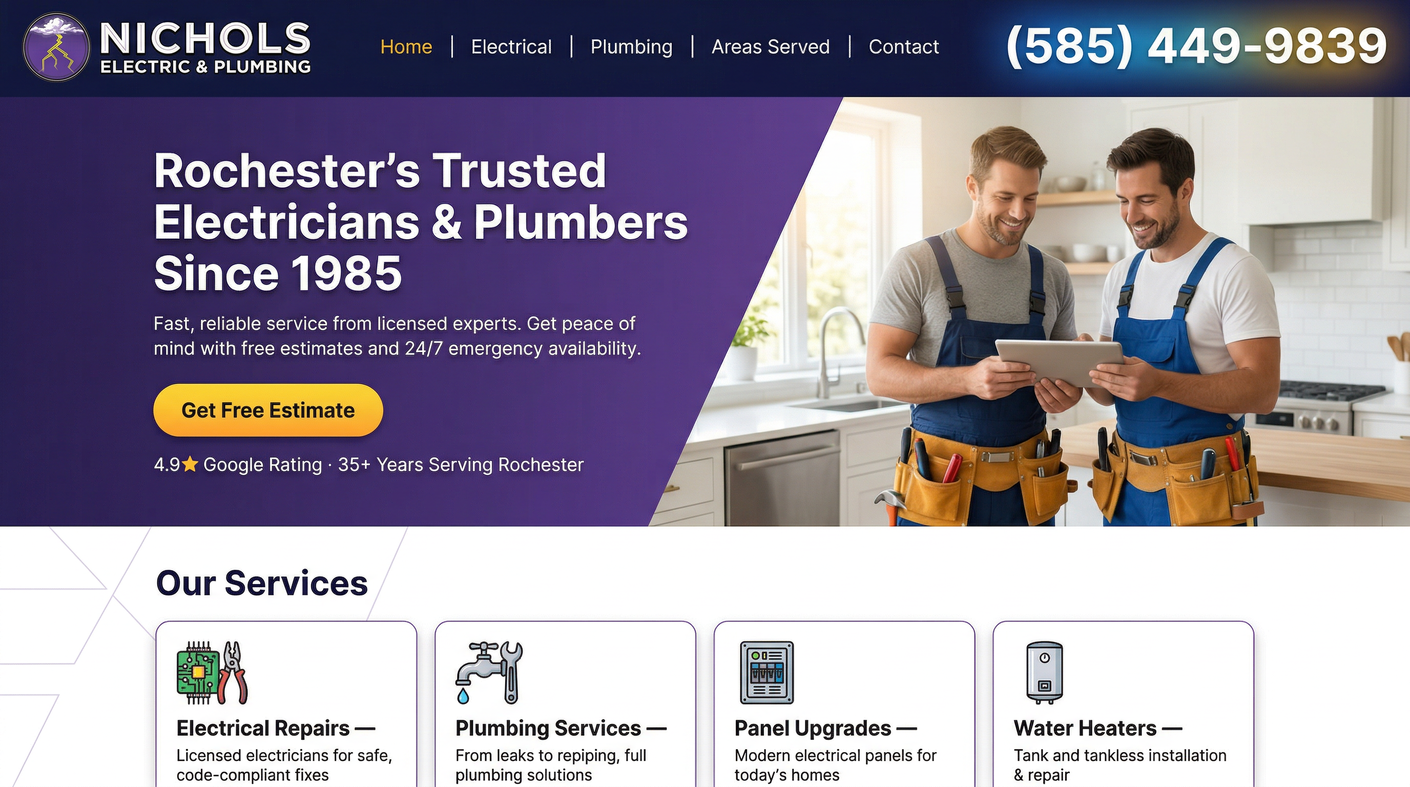 Nichols Electric and Plumbing website preview
