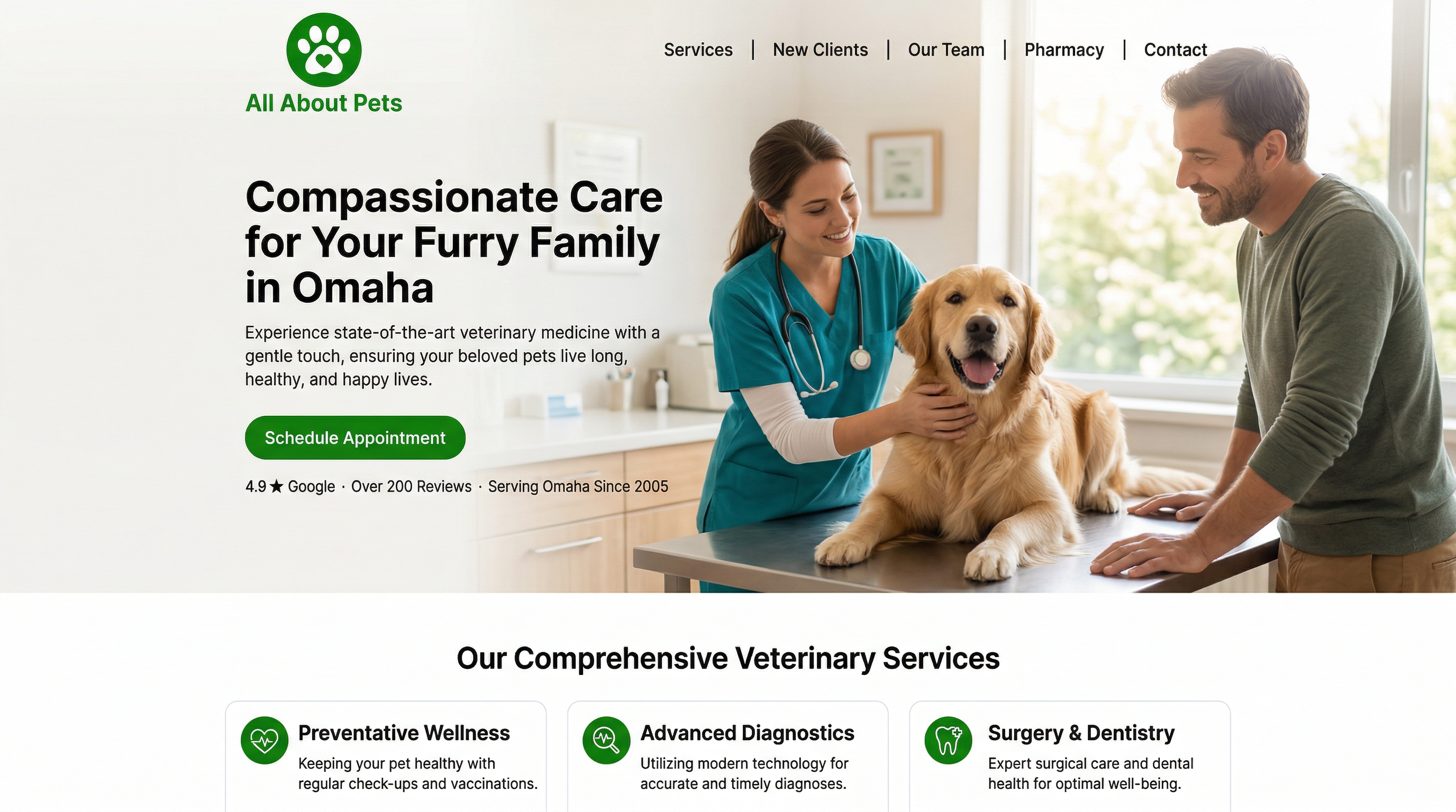 All About Pets Veterinary Center website preview