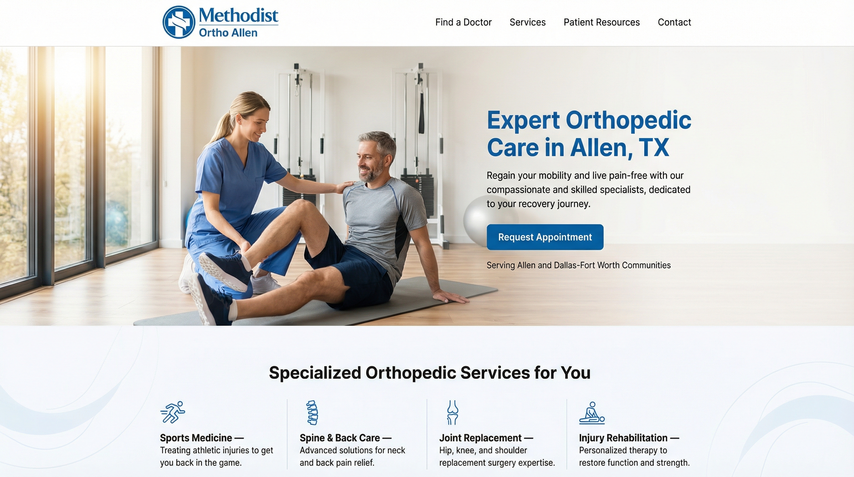 Methodist Orthopedic Specialists - Allen website preview
