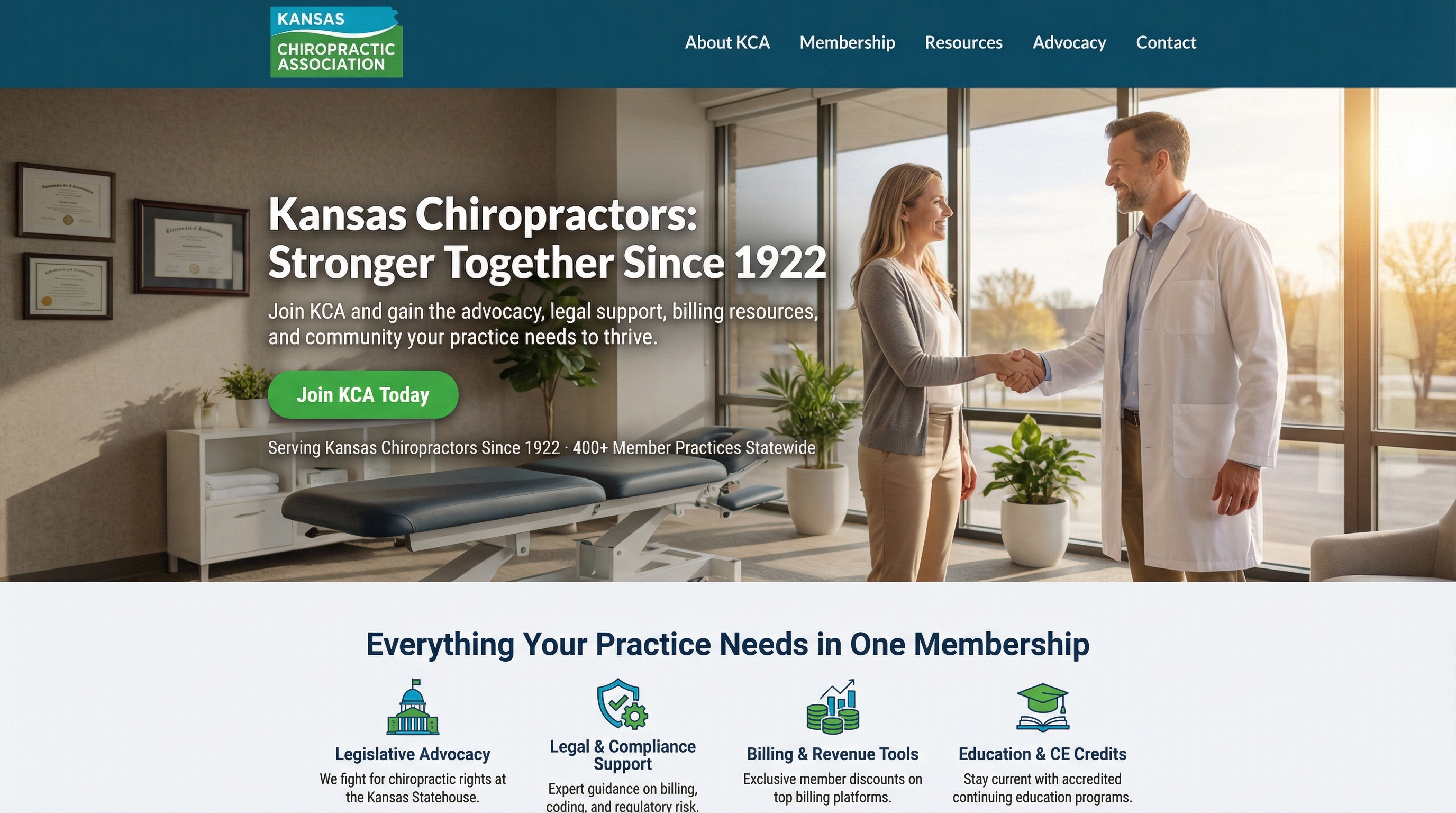 Kansas Chiropractic Association website preview