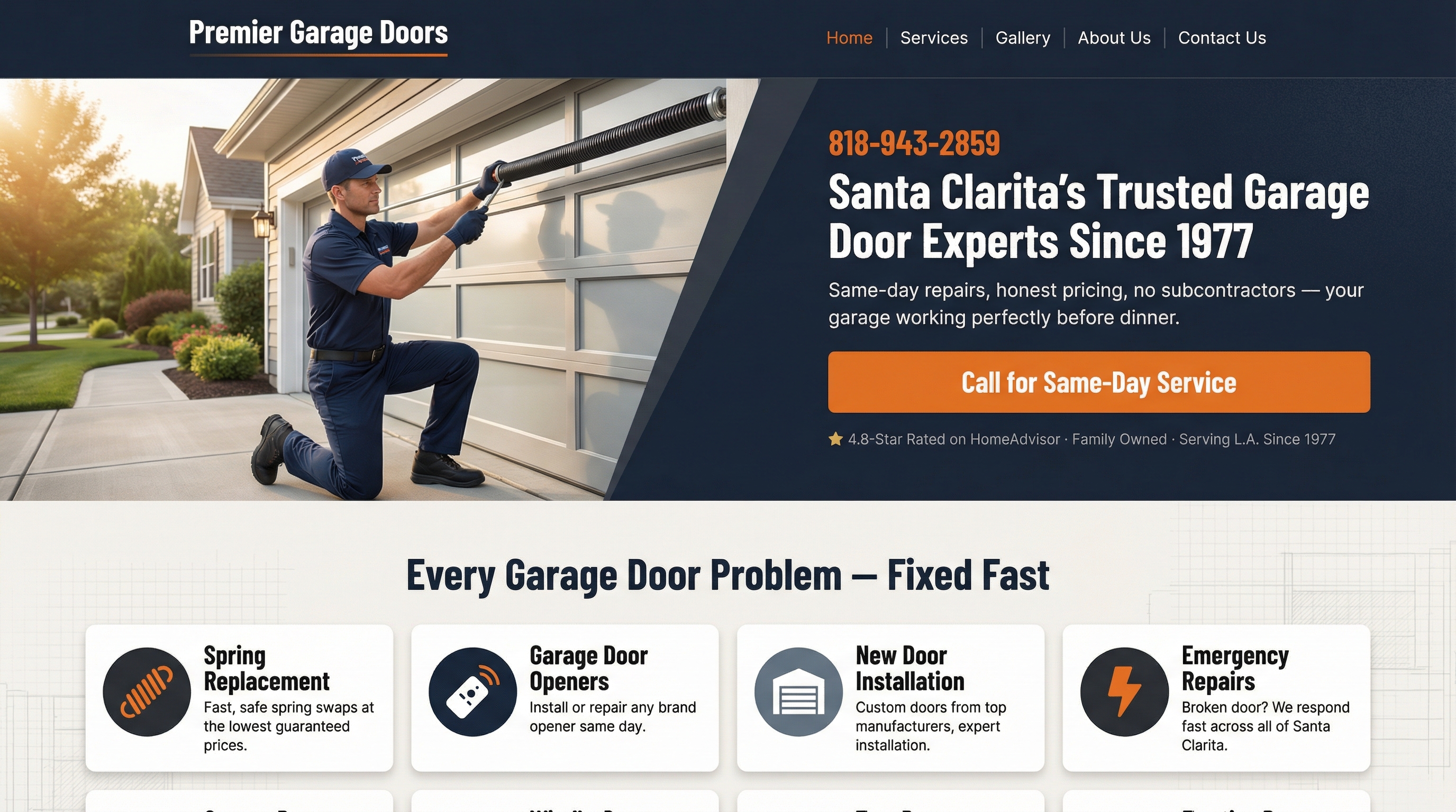 premier garage doors website preview