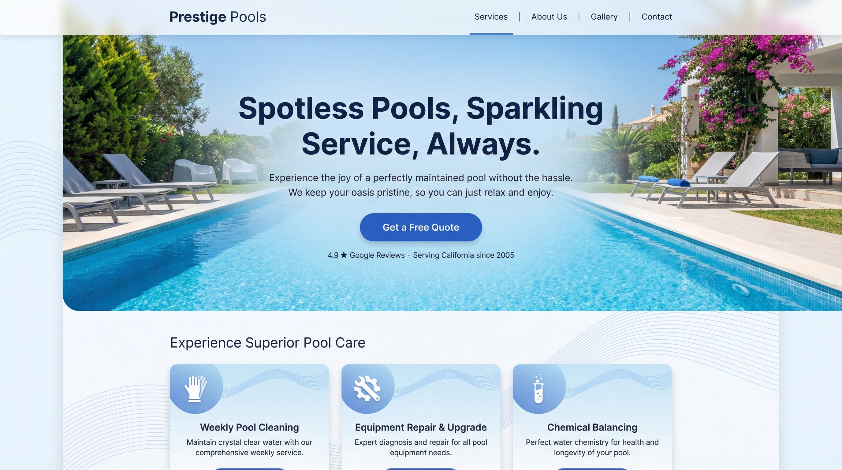 Prestige Pools Inc. website preview