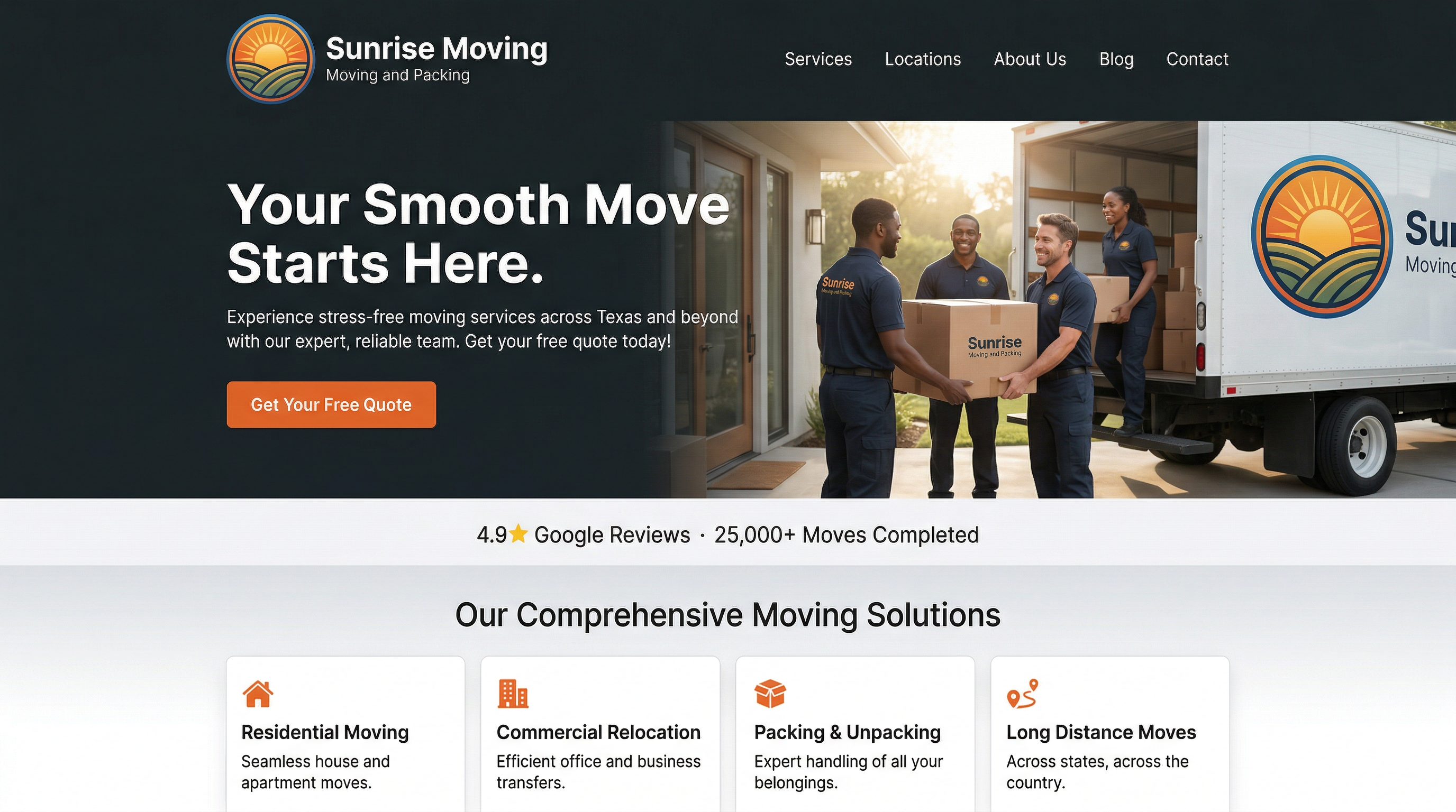 Sunrise Moving and Packing website preview