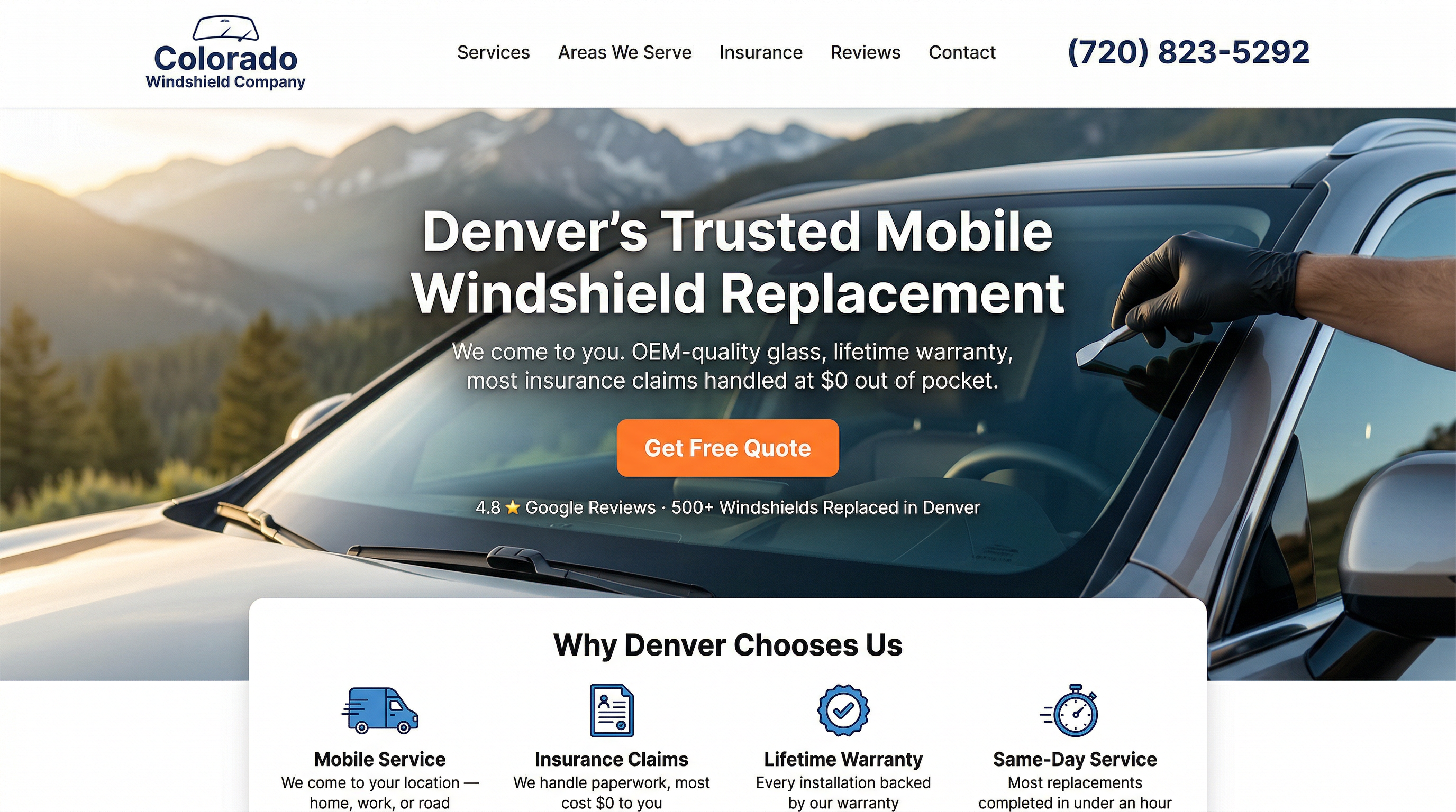 Colorado Windshield Company website preview