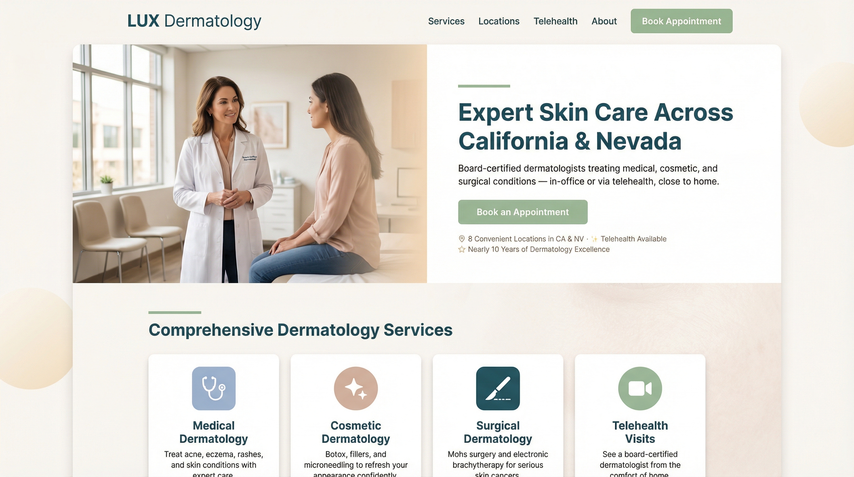 Lux Dermatology website preview
