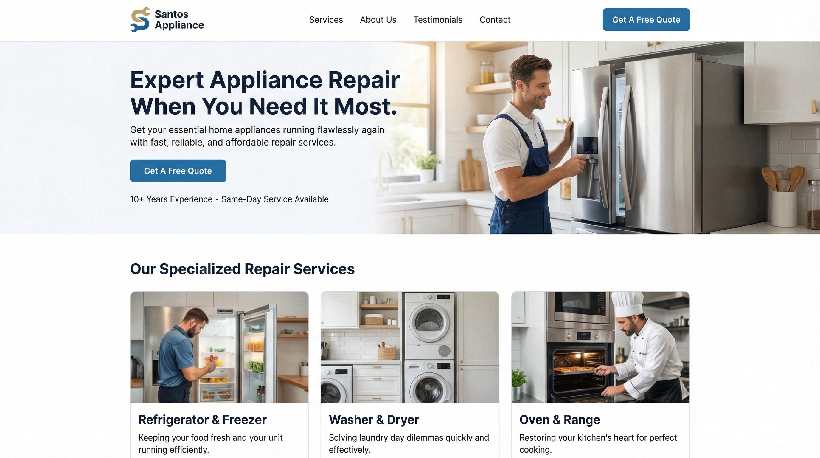 Santos Appliance & Repair website preview