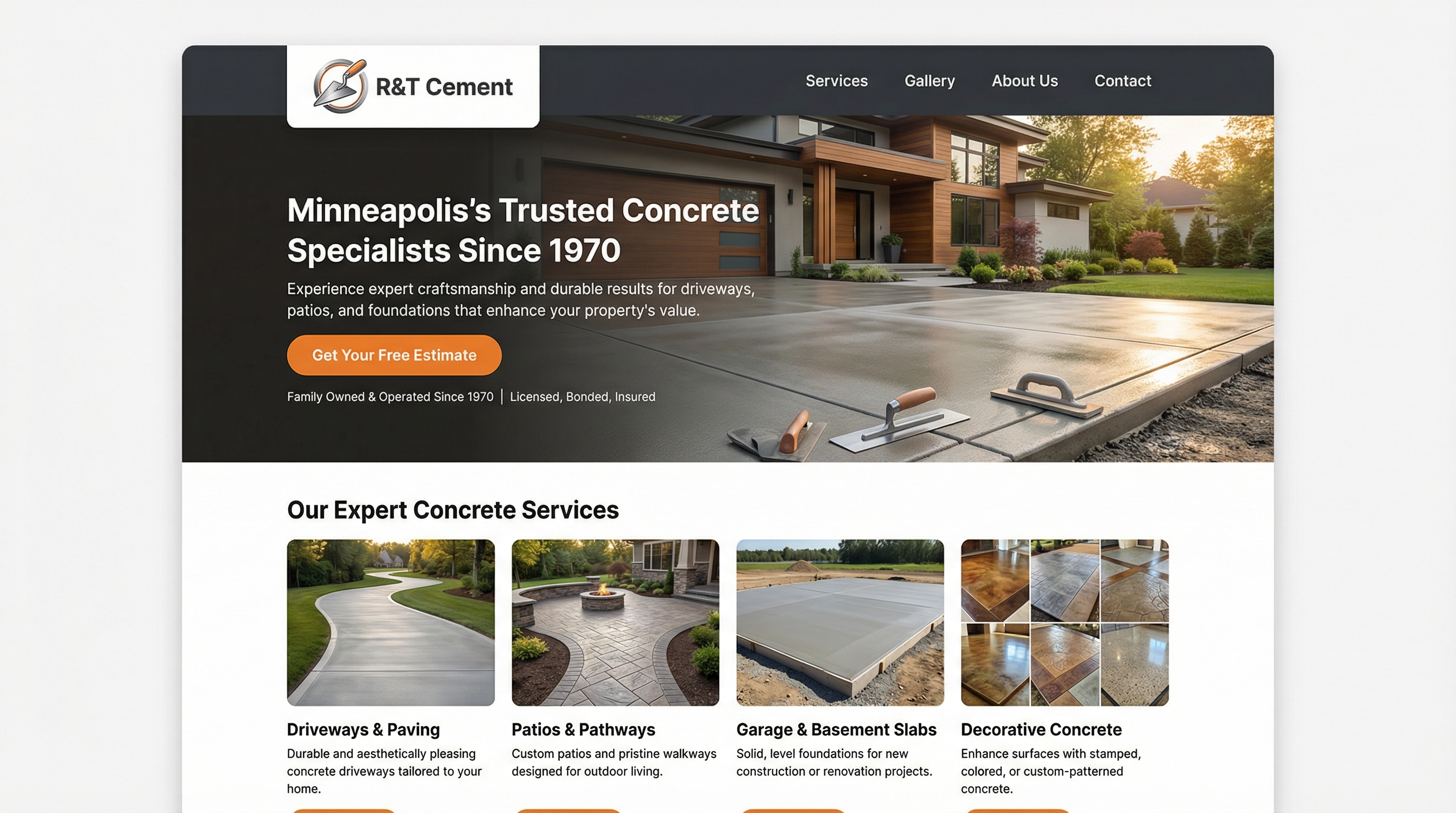 R & T Cement website preview