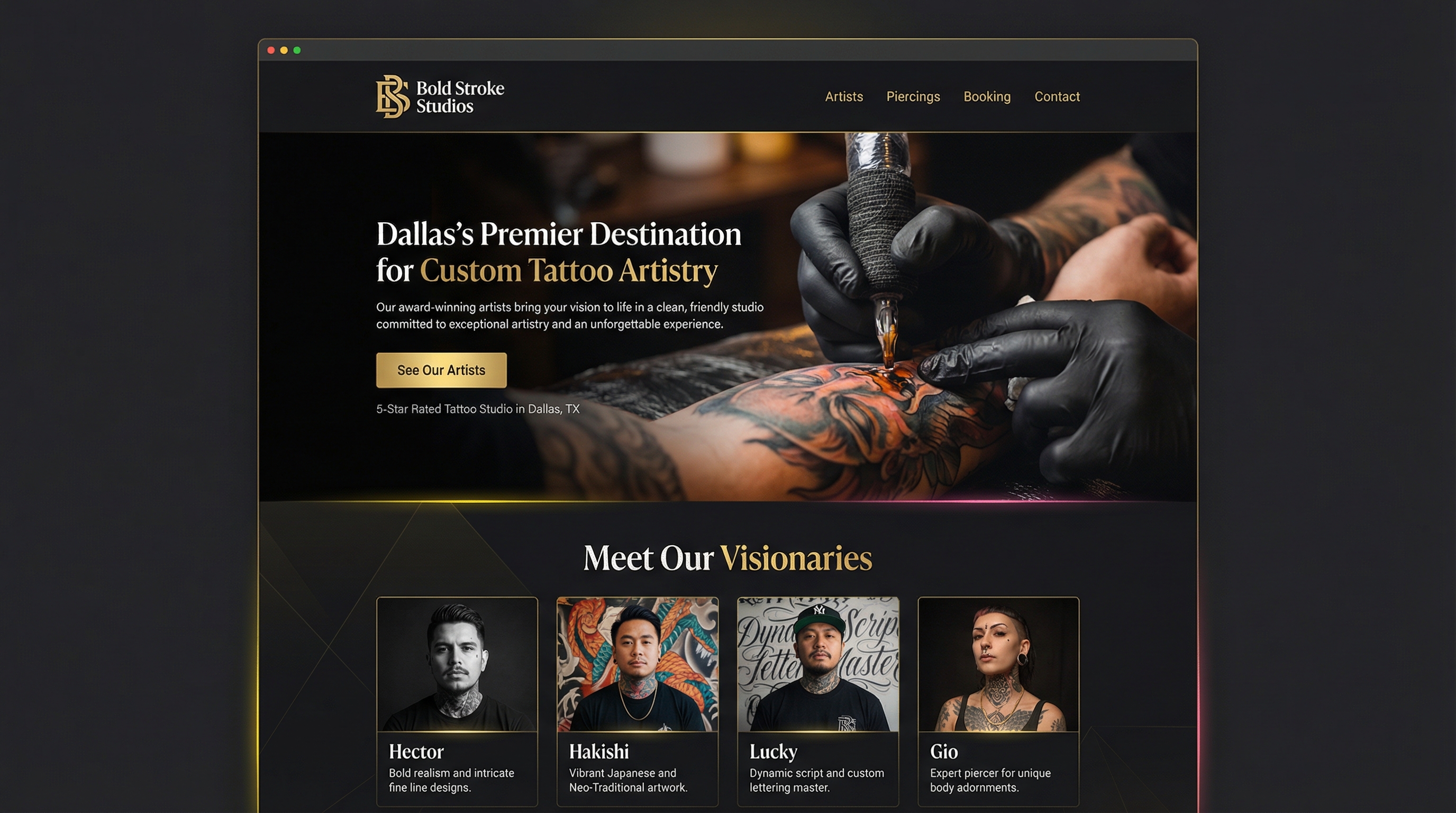 Bold Stroke Tattoo Studios website preview