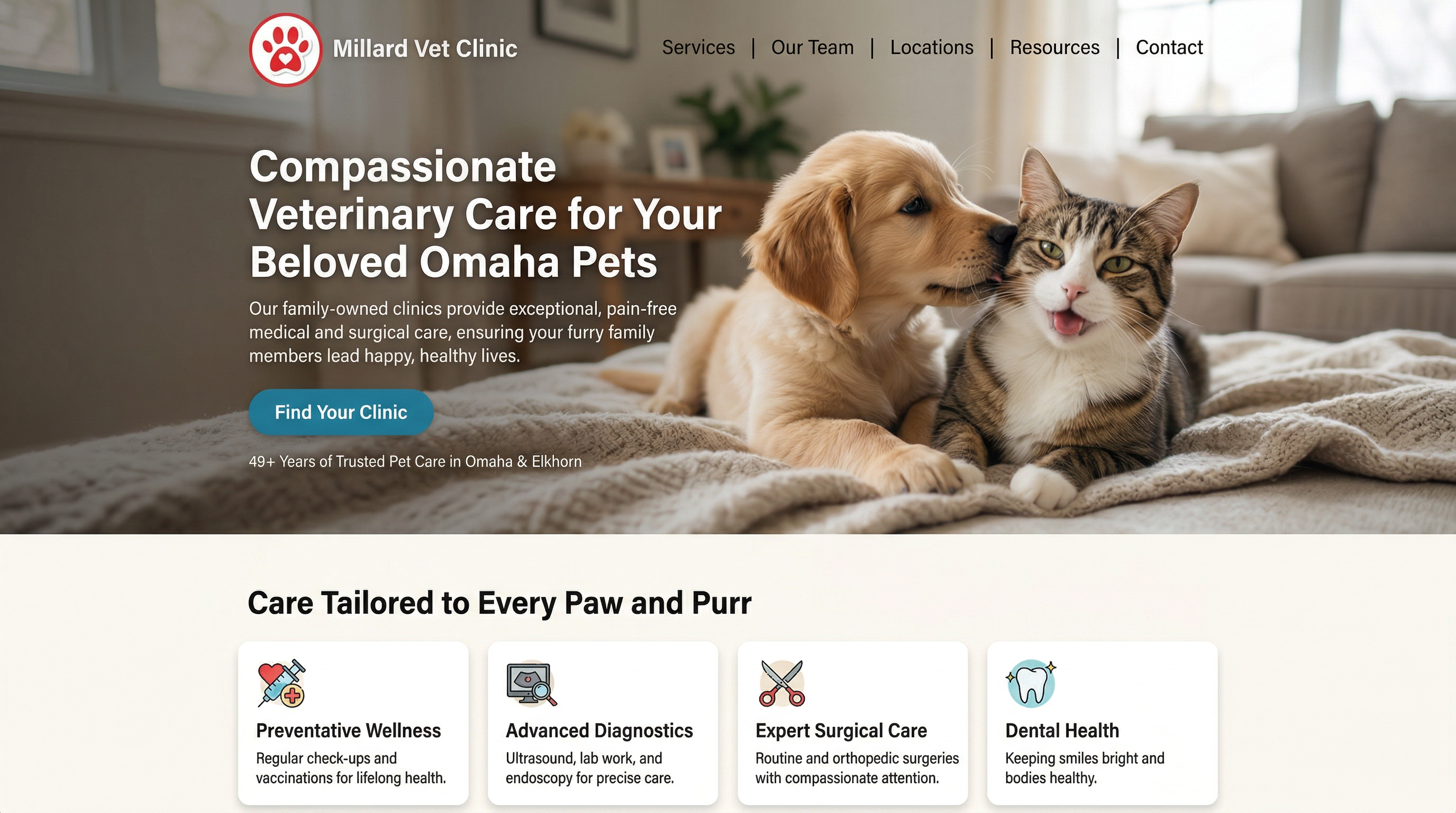 Millard West Veterinary Clinic website preview