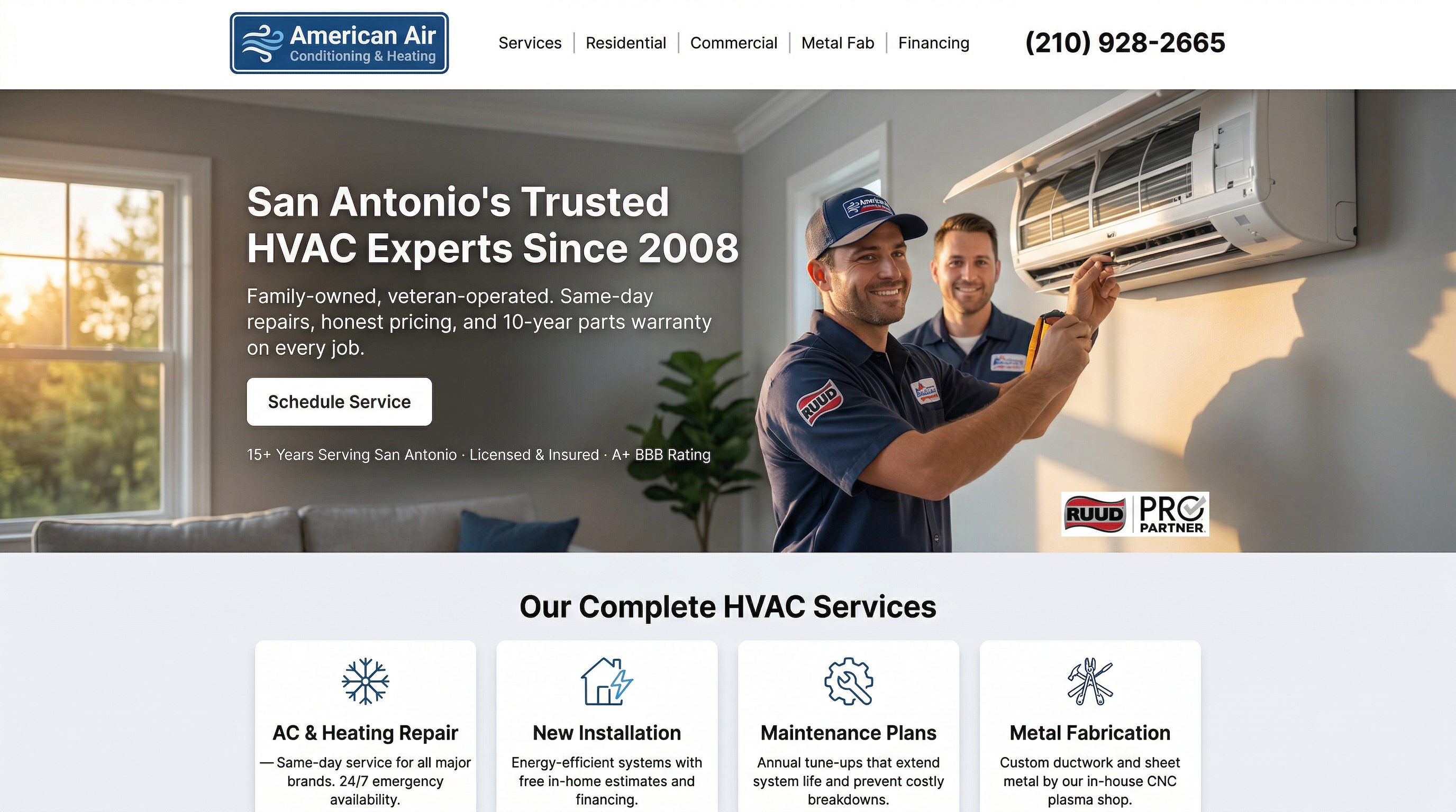American Air Conditioning & Heating Co. website preview
