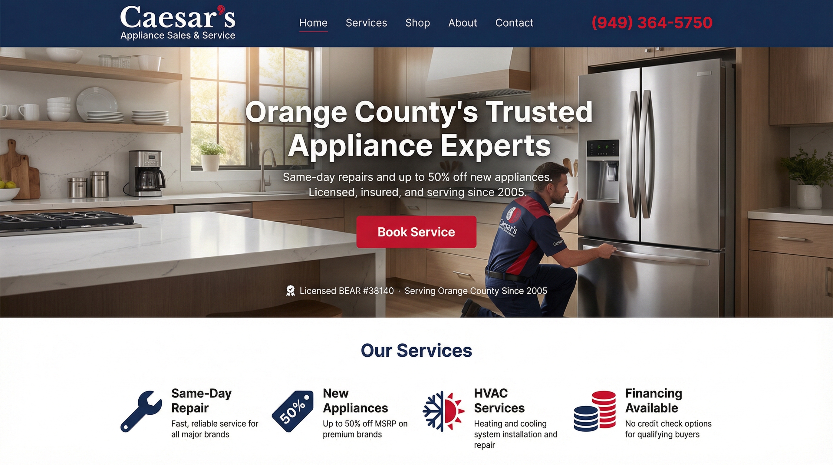 Caesar's Appliance Sales & Service website preview