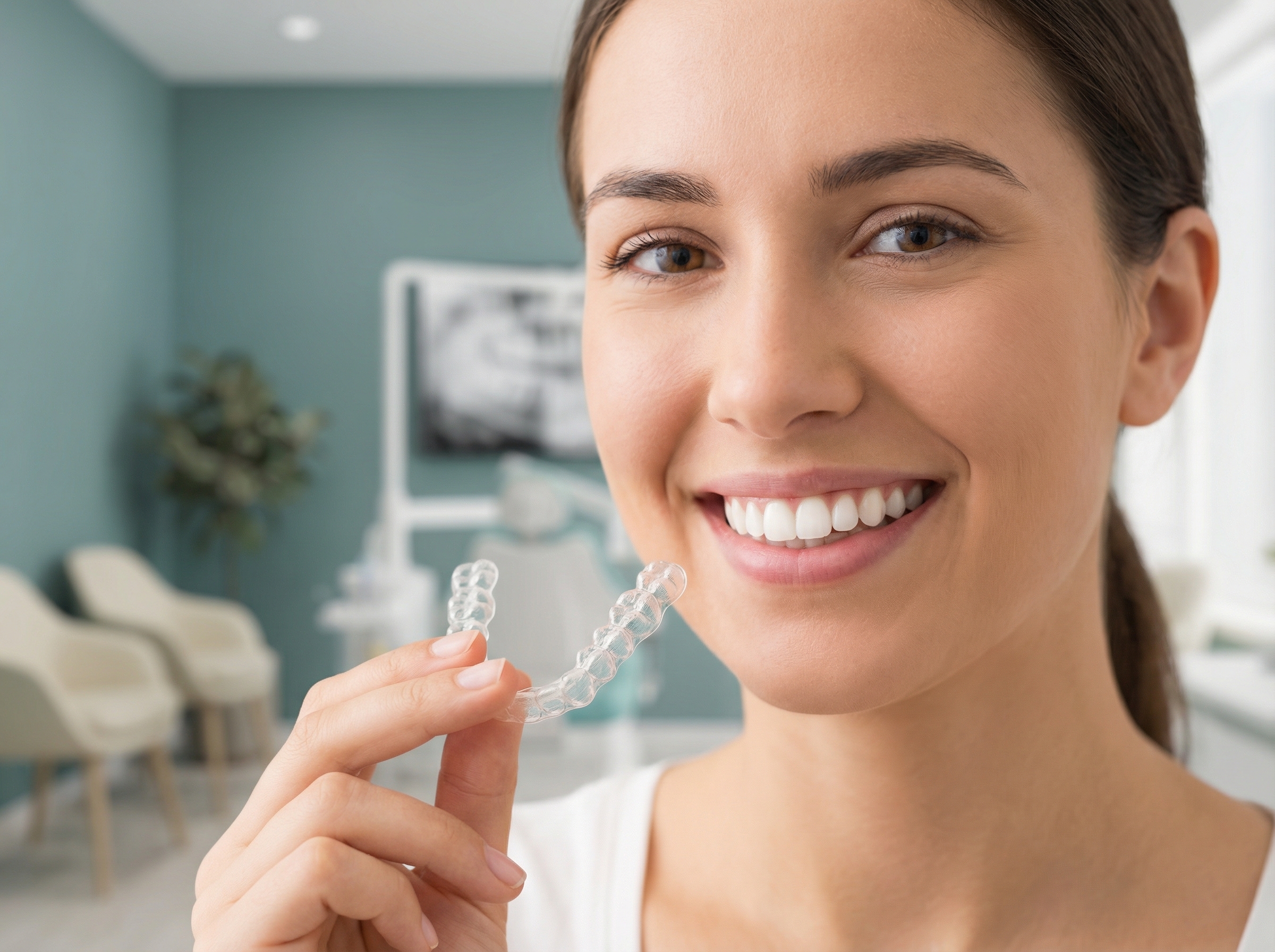Patient holding Invisalign clear aligners at A Dentistry in Reno